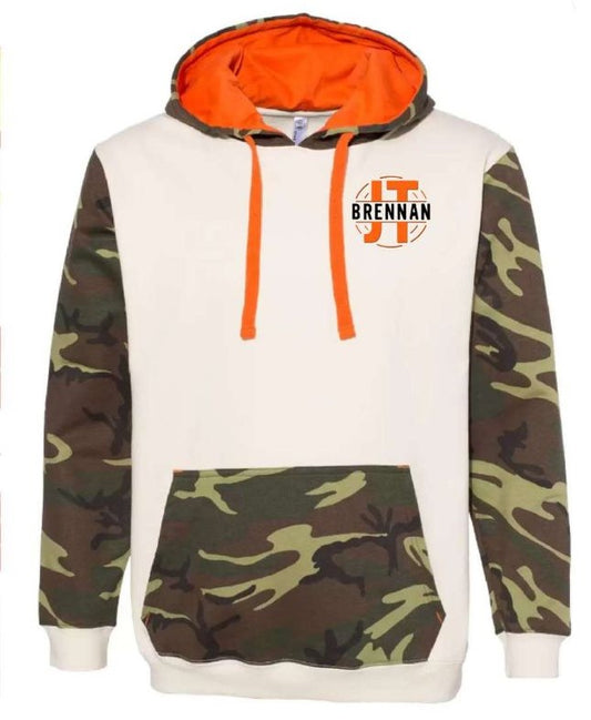 JT Brennan Camo Hoodie with Orange and Black Logo