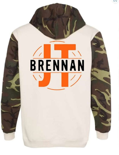 JT Brennan Camo Hoodie with Orange and Black Logo